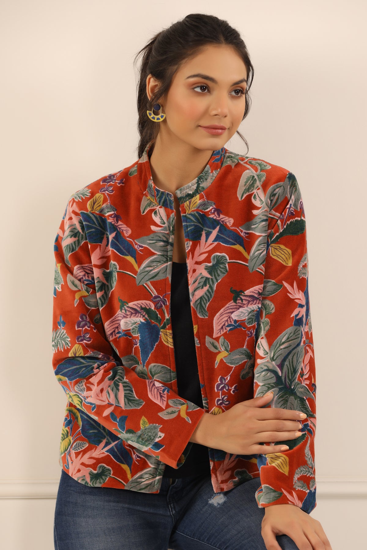 Printed women velvet jacket