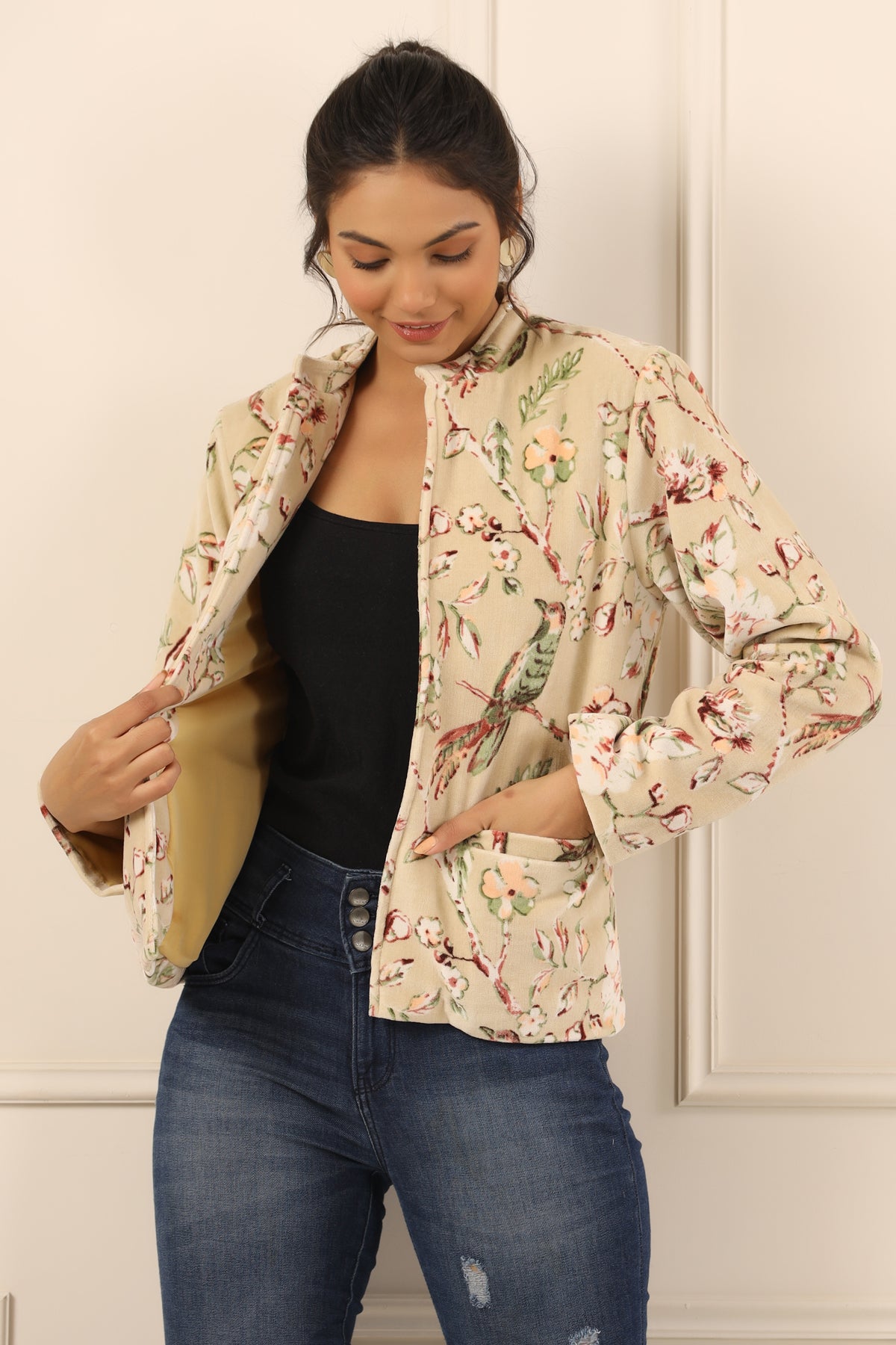 Printed women velvet jacket