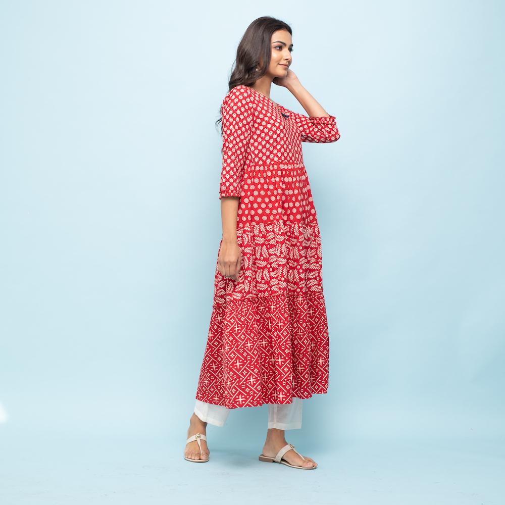 RANGDEEP RED TIERED WOMEN'S DRESS