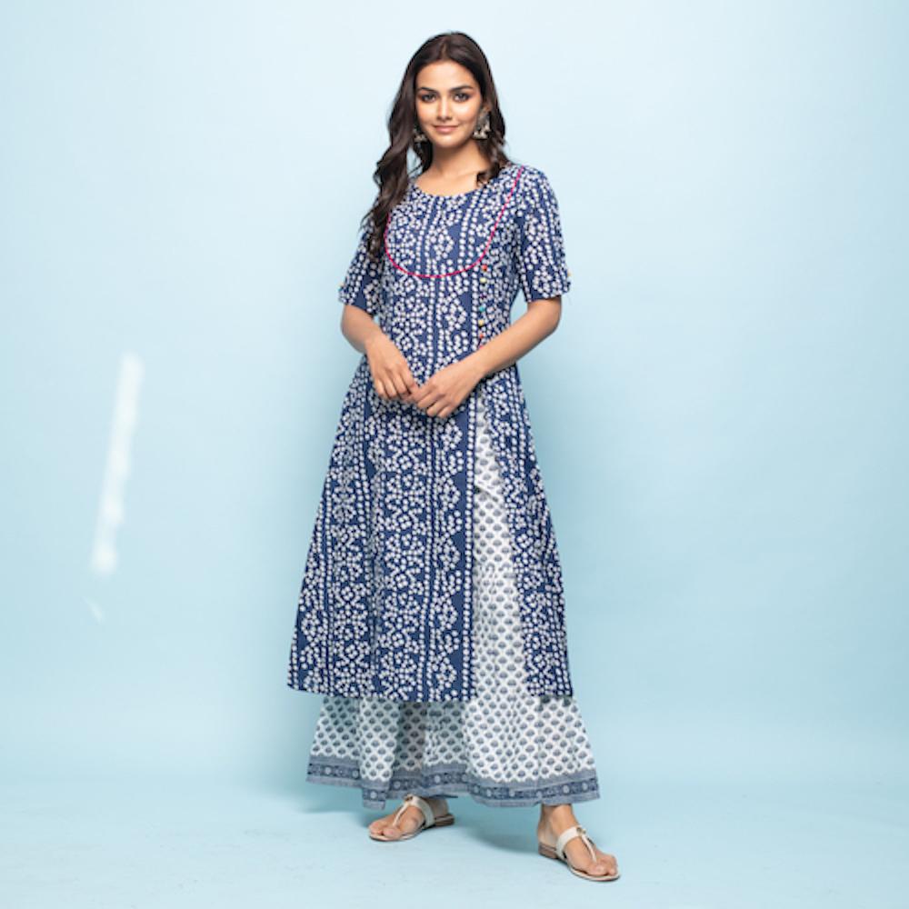 Rang Deep Women Set of Indigo Cotton Kurta with Palazzo