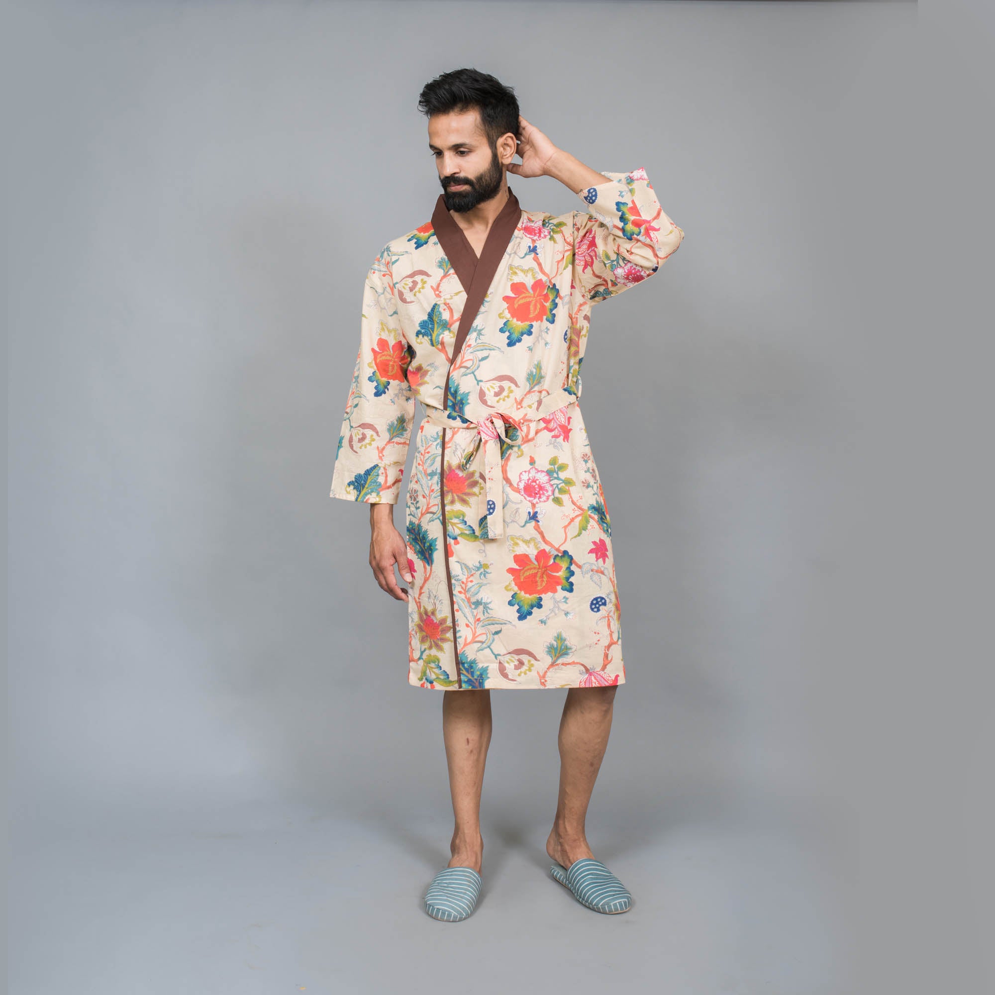 Men Multi-color Pure Cotton kimono robe