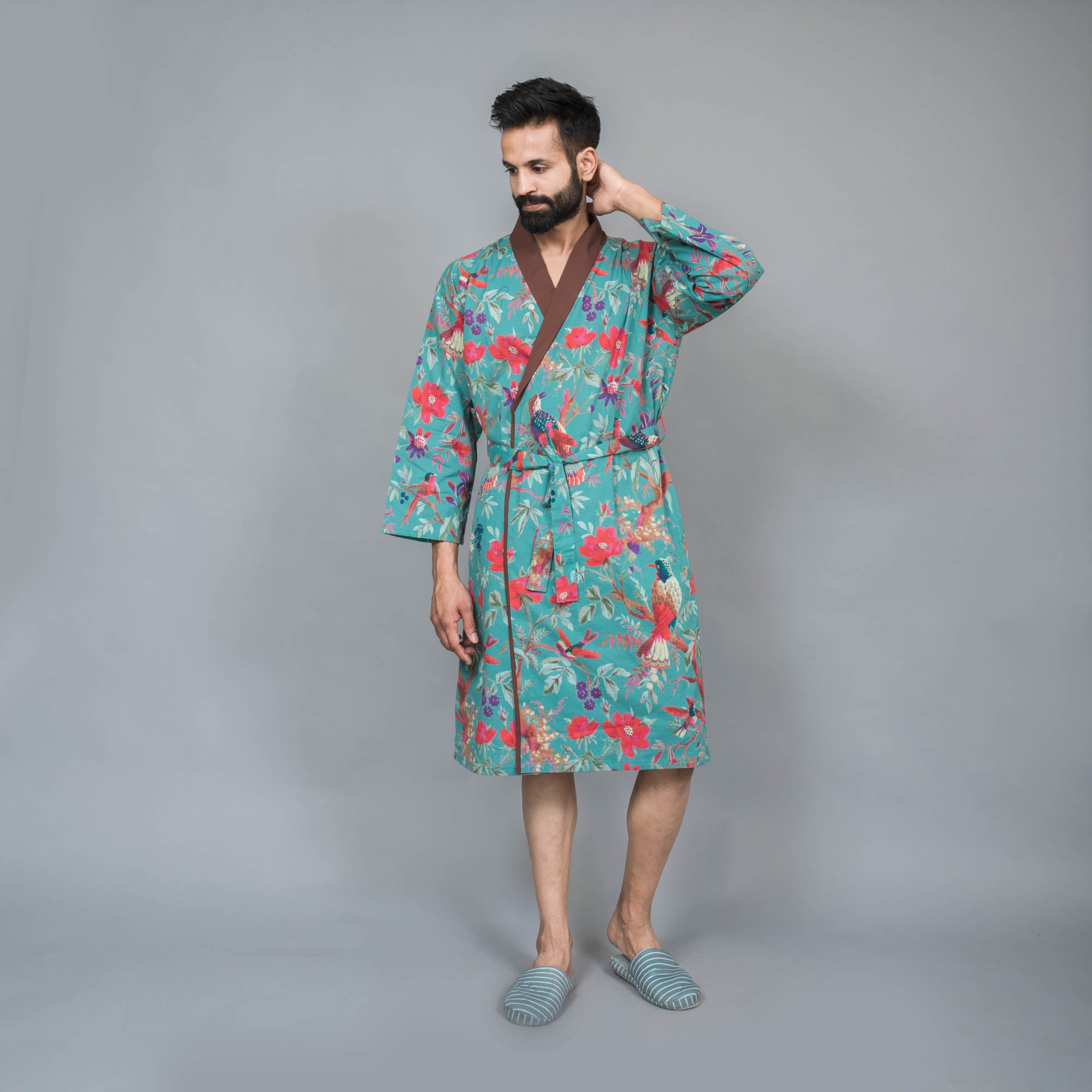 Men Multi-colour Pure Cotton kimono robe