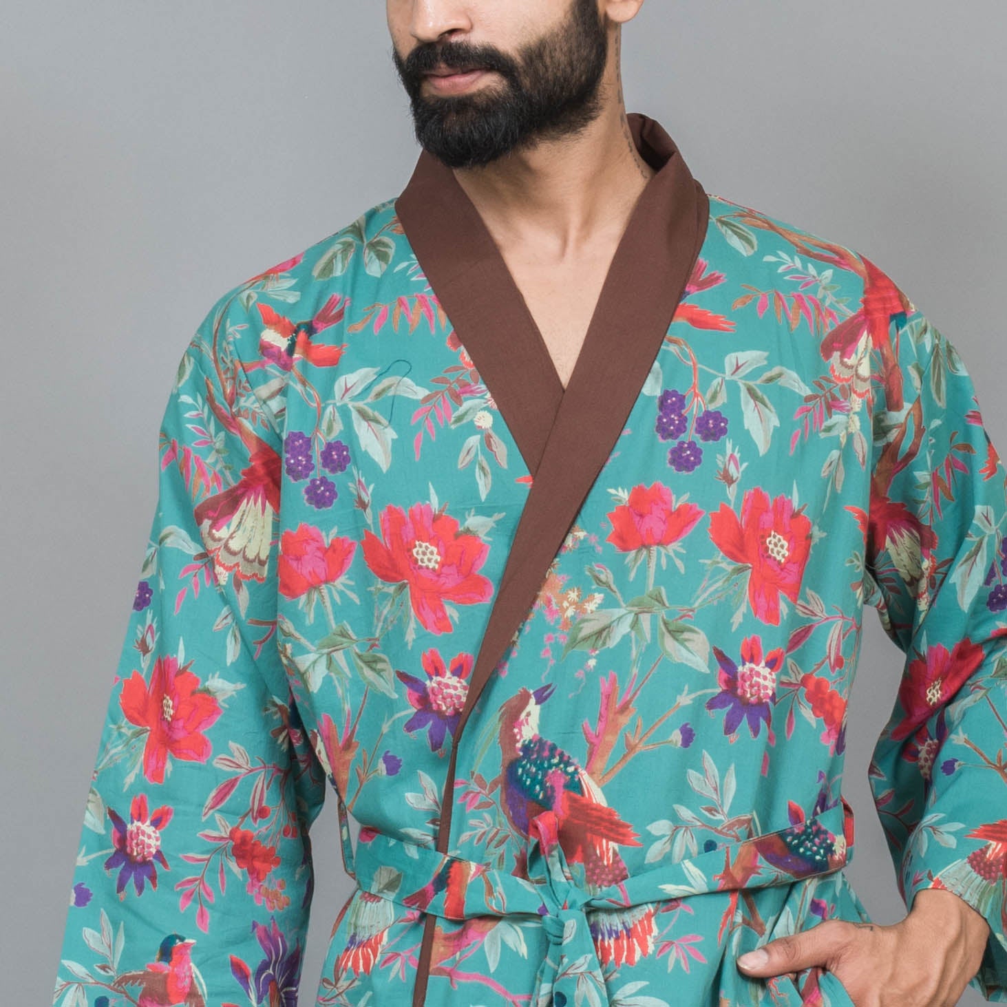 Men Multi-colour Pure Cotton kimono robe