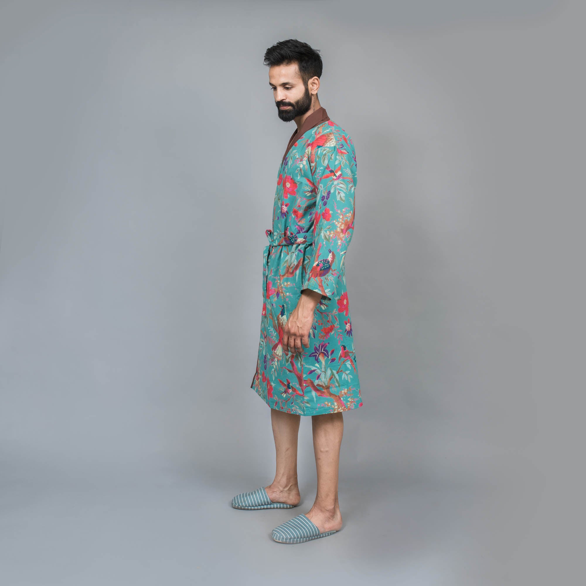 Men Multi-colour Pure Cotton kimono robe