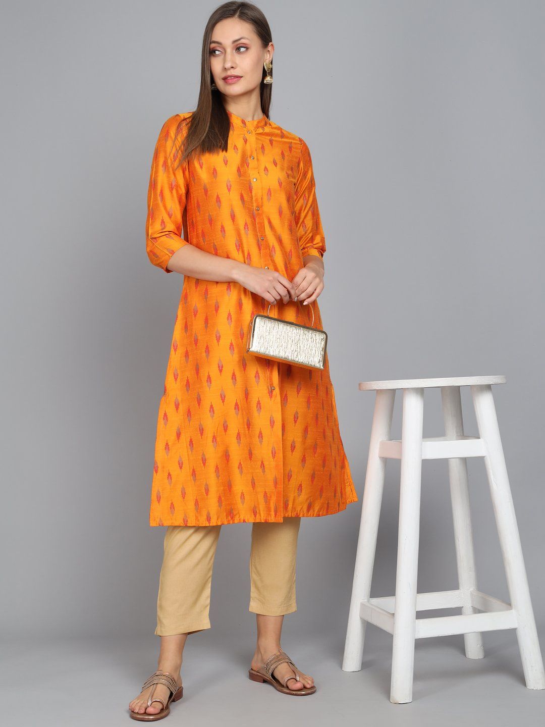 Rangdeep Golden Knee length Viscose Straight Kurta Viscose Kurtis Rangdeep-Fashions Small 