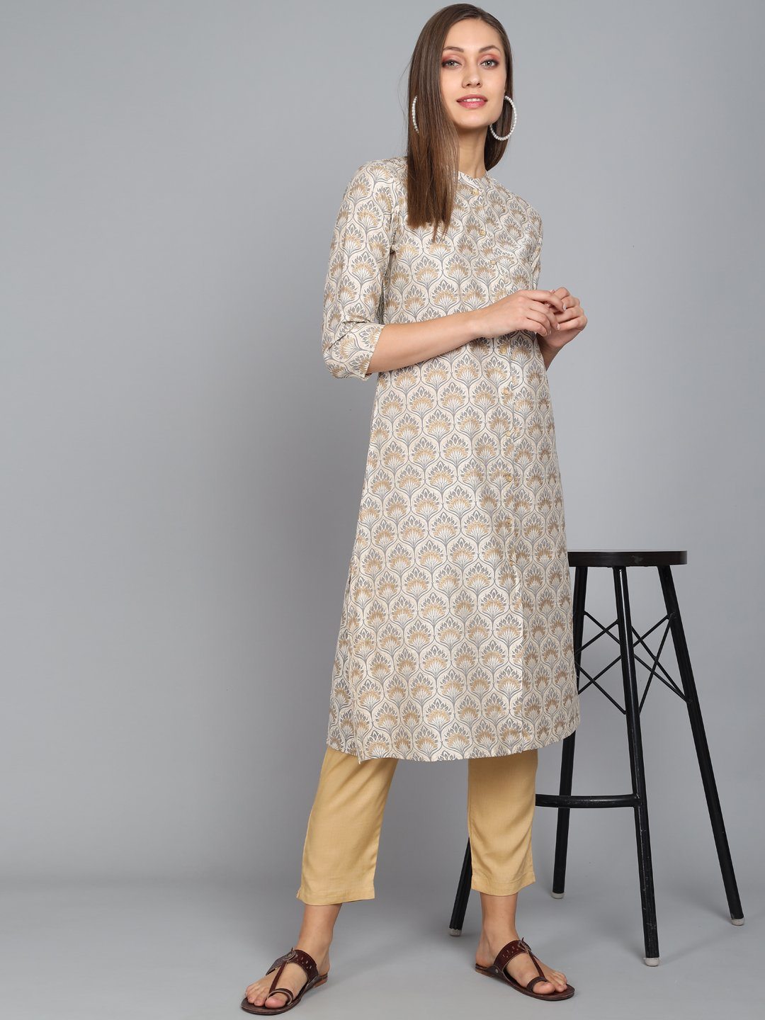 Rangdeep Ivory Knee length Viscose Straight Kurta Viscose Kurtis Rangdeep-Fashions Small 