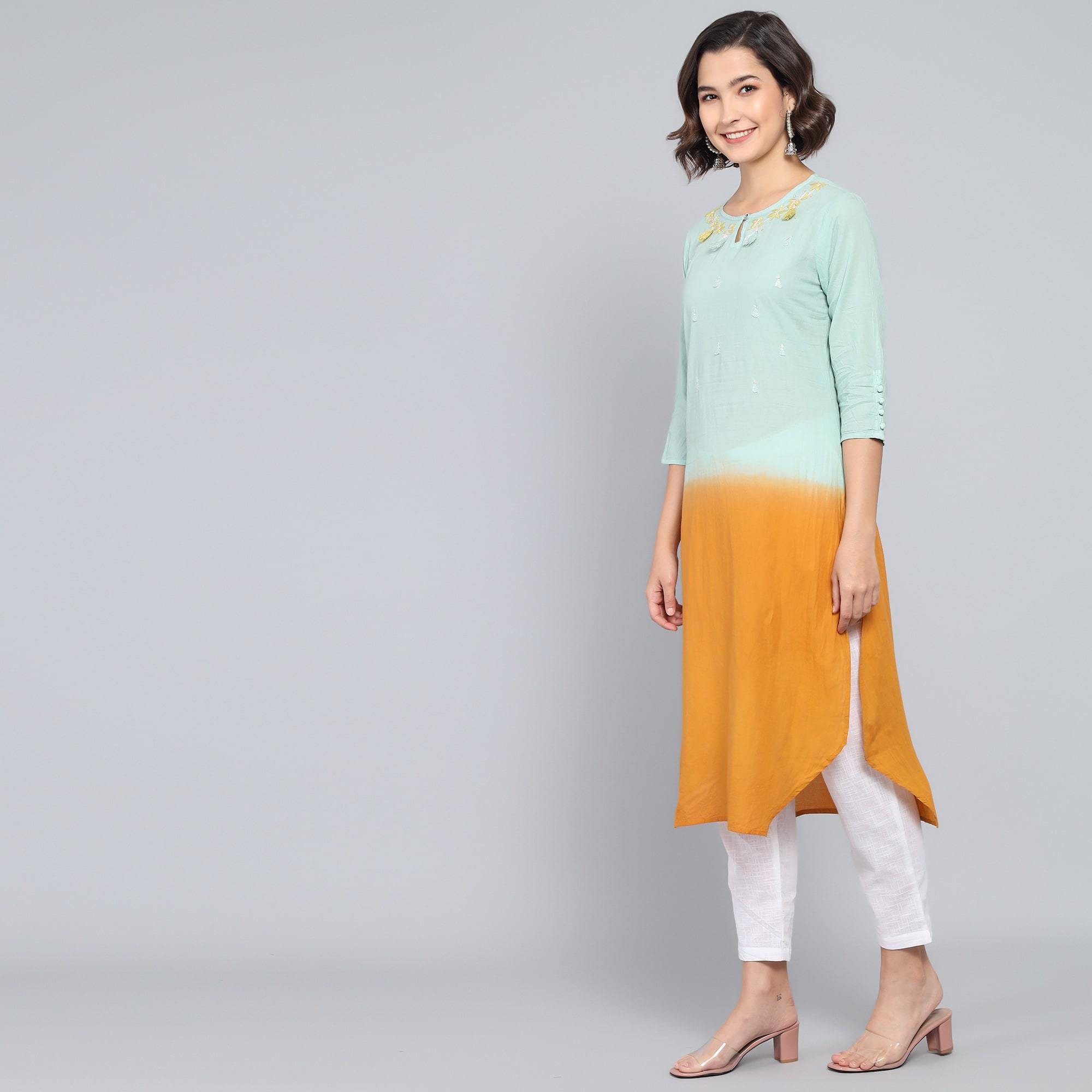 RangDeep Lemon Meadow Ombre Cotton Kurta Ombre Dress Rangdeep-Fashions 