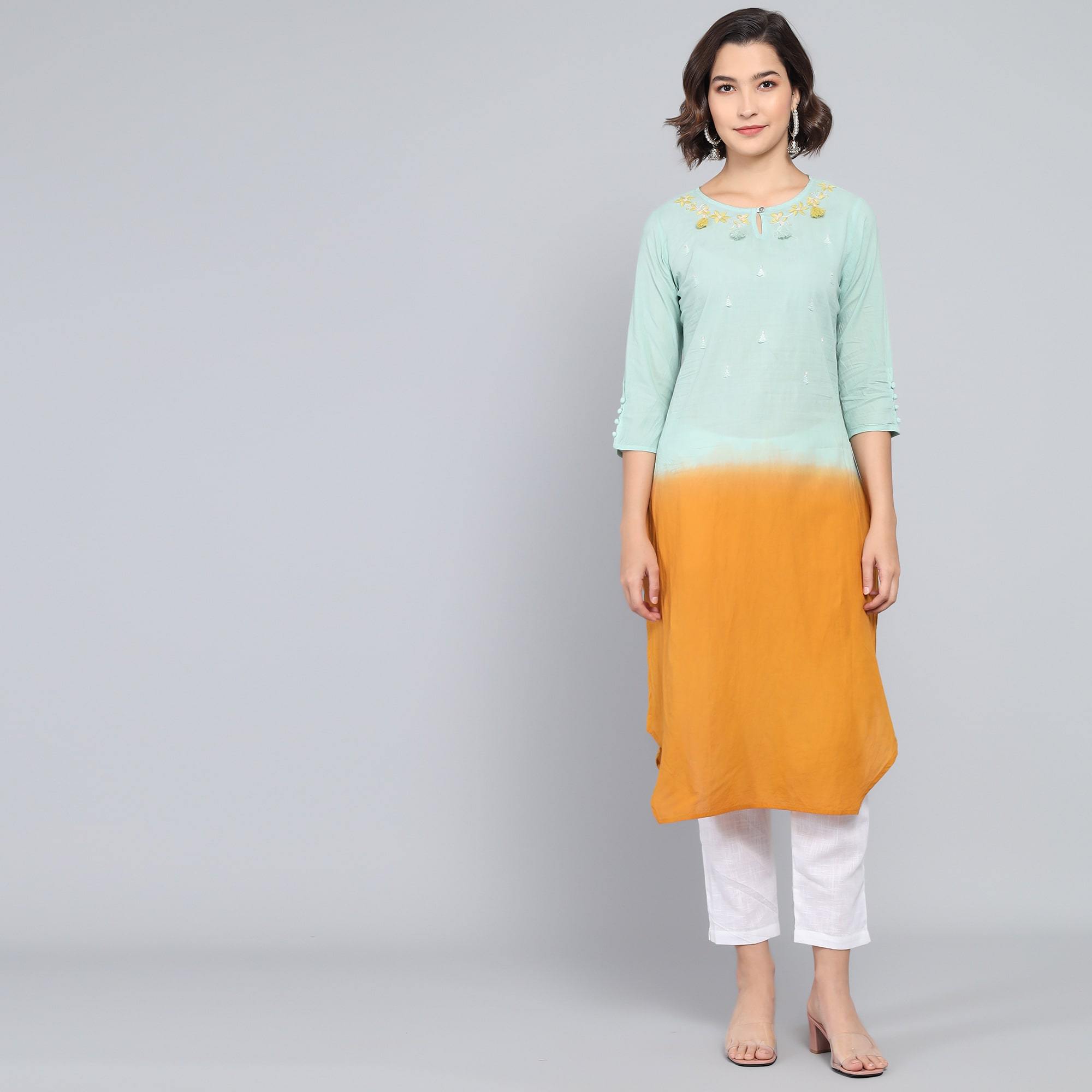 RangDeep Lemon Meadow Ombre Cotton Kurta Ombre Dress Rangdeep-Fashions 