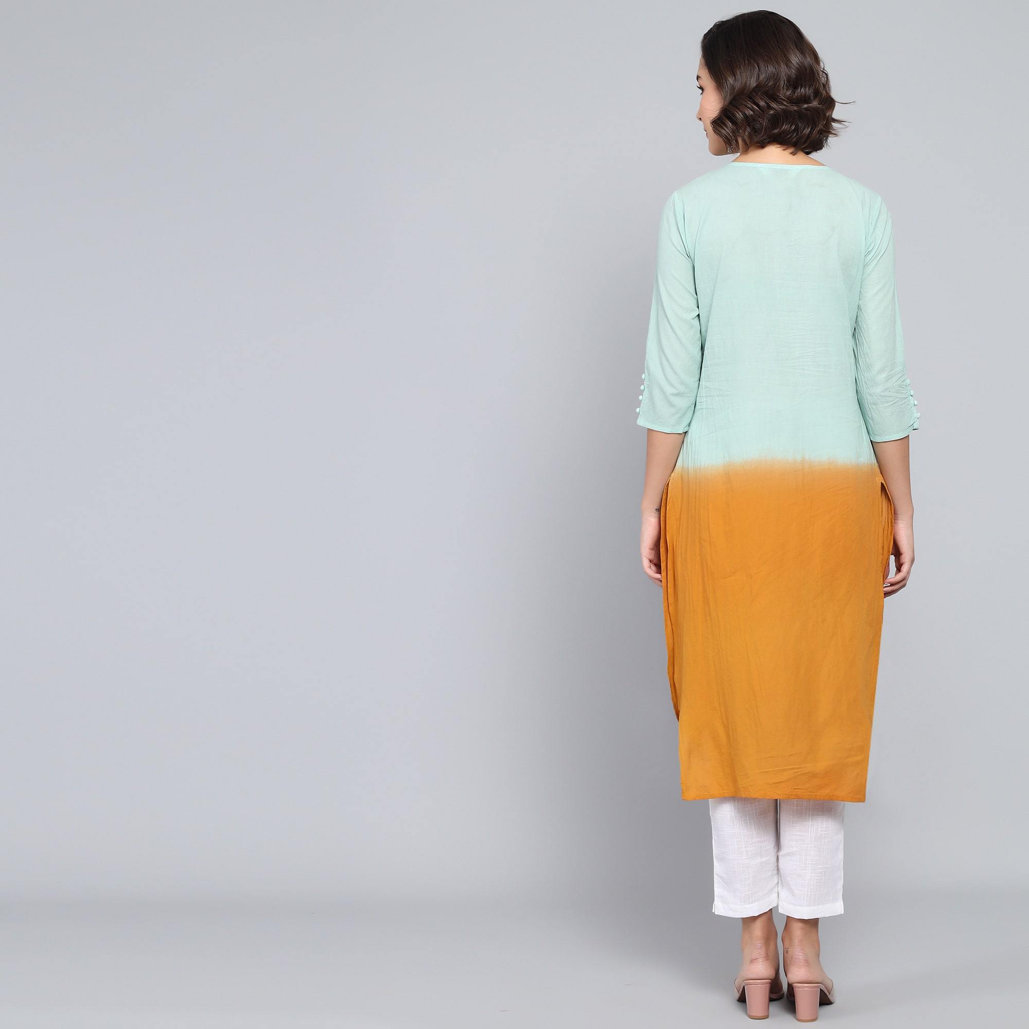 RangDeep Lemon Meadow Ombre Cotton Kurta Ombre Dress Rangdeep-Fashions 